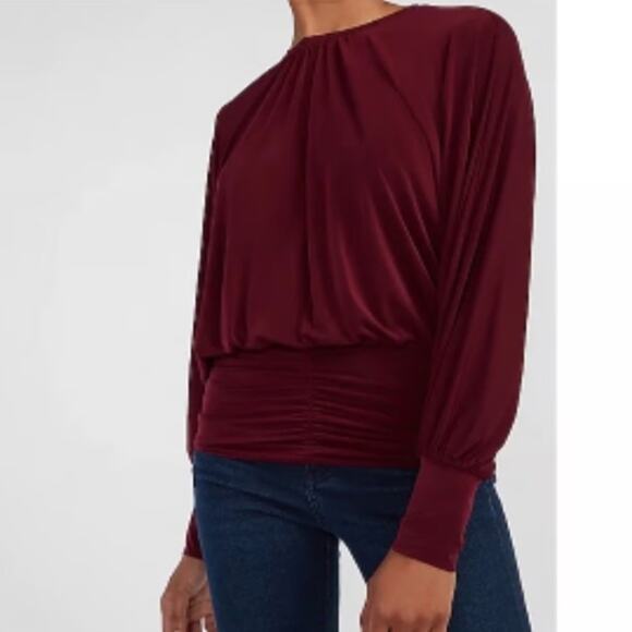 Express Purple Ruched Balloon Sleeve Blouse Womens S Elegant Minimalist - Picture 1 of 9